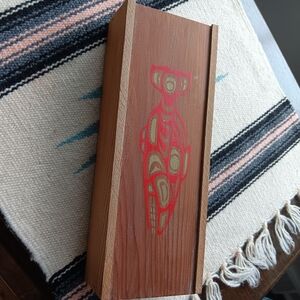 9"×3" Vintage HAIDA Painted Salmon Lidded Cedar Box